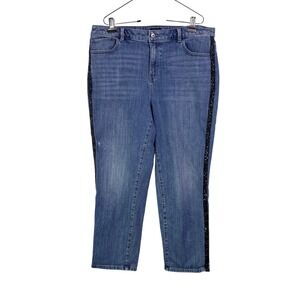 Talbots Straight Ankle Jeans Womens 18W Blue Sequin Side Stripe‎ High Waist